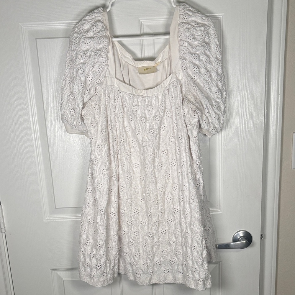 Maeve Anthropologie White Eyelet Puff Sleeve Mini Dress XL Cottagecore Spring